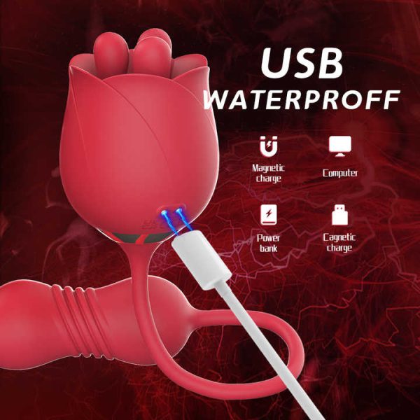 LustHue Female Adult Sex Toys Dual-Action Rose Vibrator Nipple Massager & Vaginal